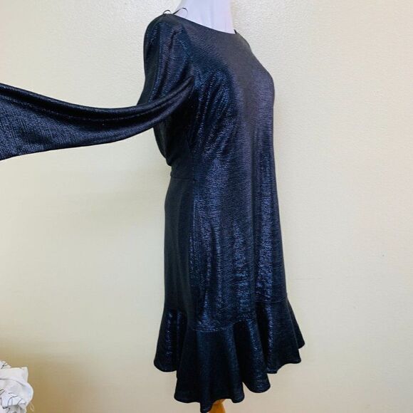 NIGHTWAY Womens Cocktail Dress Size 14 Navy Long Sleeve Jewel Neck Drape Back - Picture 4 of 11